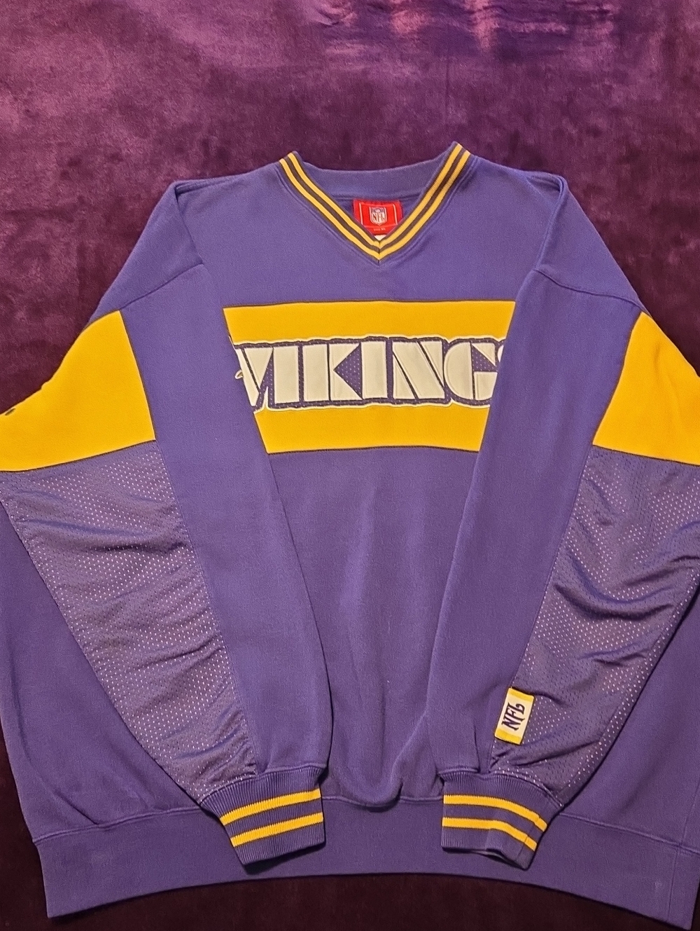 NFL Minnesota Vikings Purple and Gold Retro Pullover Sweatshirt Mens XL GUC